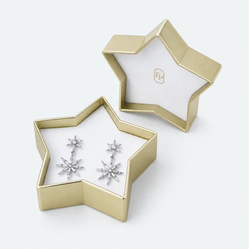 Custom Iridescent Star Lid and Base Earring Box open view with matching jewelry