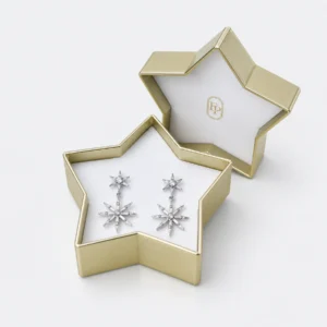 Custom Iridescent Star Lid and Base Earring Box logo and closure detail