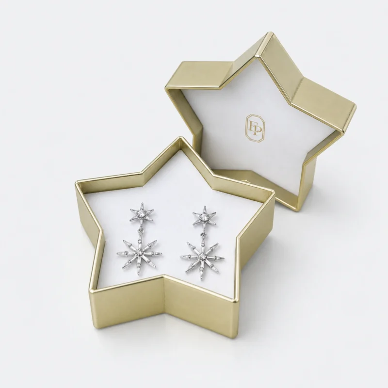 Custom Iridescent Star Lid and Base Earring Box logo and closure detail