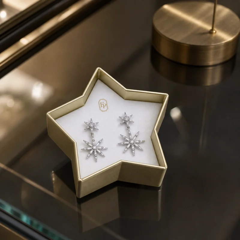 Custom Iridescent Star Lid and Base Earring Box jewelry packaging usage scene