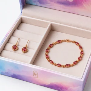 Custom Iridescent Hinged Cardboard Jewelry Box logo and closure detail