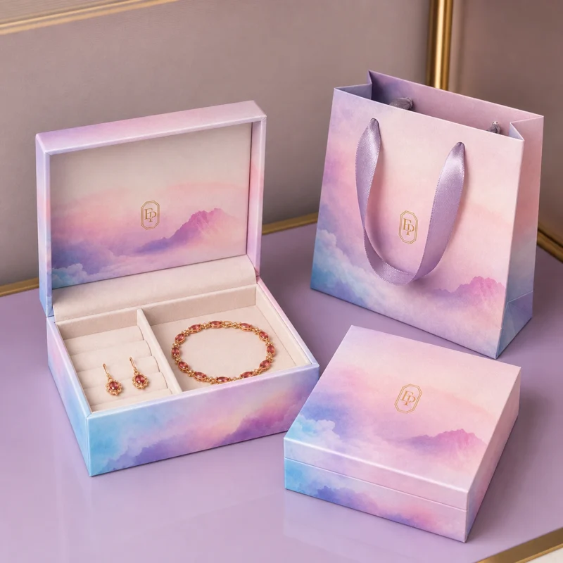 Custom Iridescent Hinged Cardboard Jewelry Box custom packaging system scene