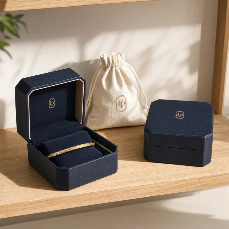 Custom Black Paper Suede Jewelry Box custom packaging system scene