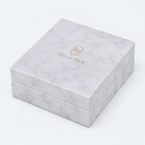 Custom White Marble Pattern Hinged Jewelry Box closed view