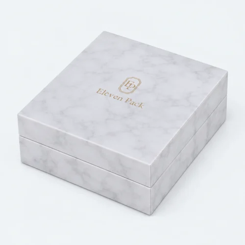 Custom White Marble Pattern Hinged Jewelry Box closed view