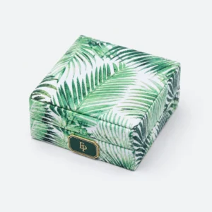 Custom Green Fabric Flip Top Earring Box closed view