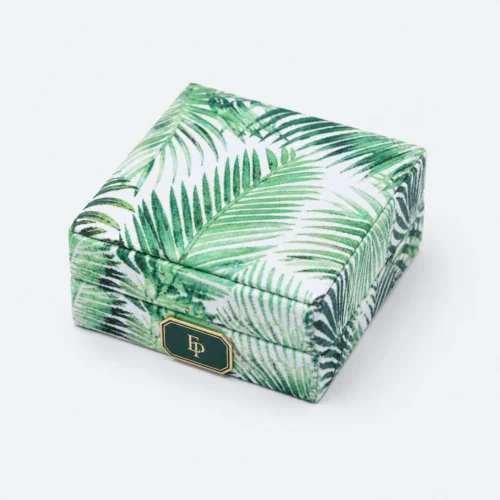 Custom Green Fabric Flip Top Earring Box closed view