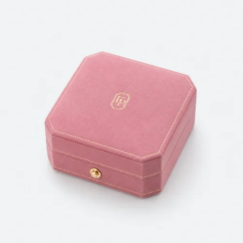 Custom Pink Hinged Lined Necklace Box closed view