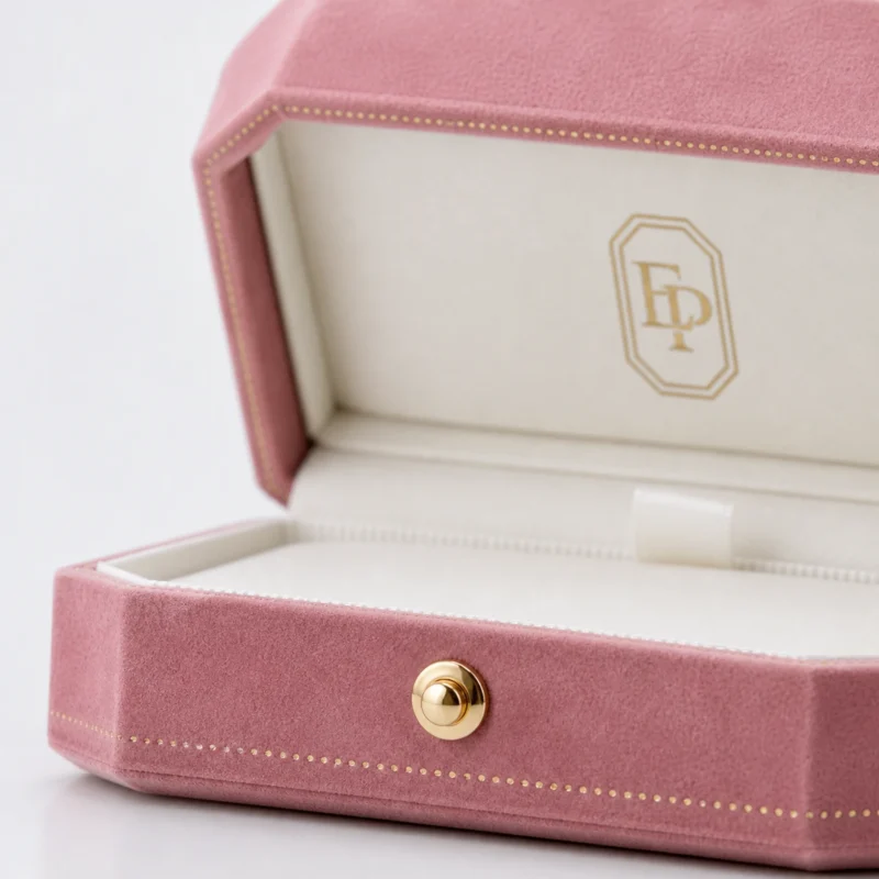 Custom Pink Hinged Lined Necklace Box material and insert detail Custom Pink Hinged Lined Necklace Box material and insert detail