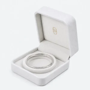 Custom Luxury White Velvet Flip Top Ring Box open view with matching jewelry