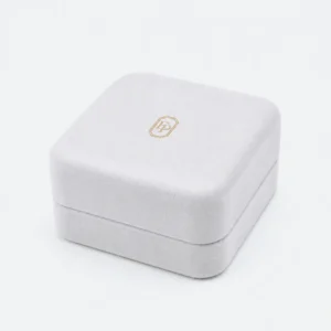 Custom Luxury White Velvet Flip Top Ring Box closed view
