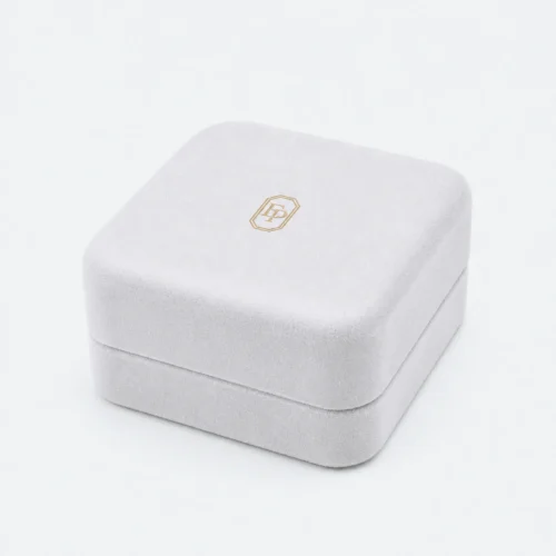 Custom Luxury White Velvet Flip Top Ring Box closed view