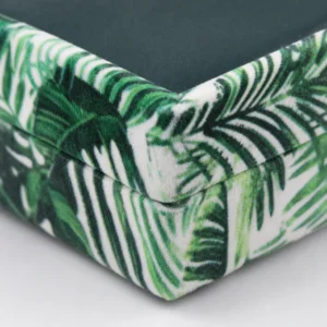 Custom Green Velvet Flip Top Jewelry Box material and insert detail
