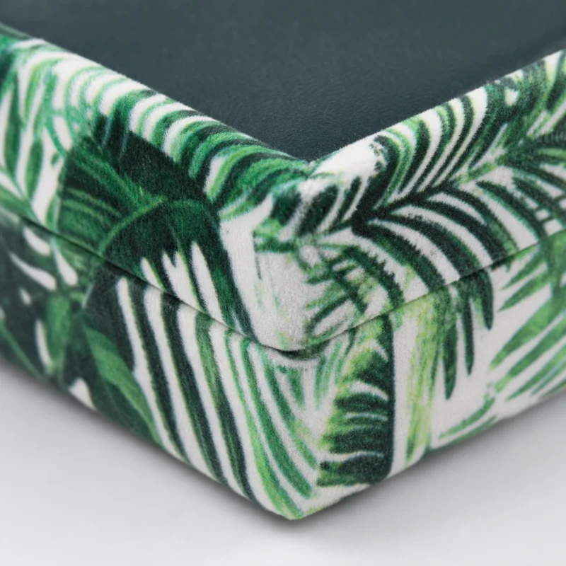 Custom Green Velvet Flip Top Jewelry Box material and insert detail