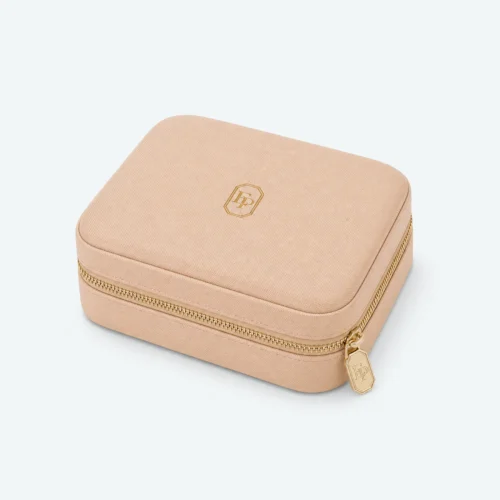 Custom Pink Travel Jewelry Organizer with Zipper Closure closed view