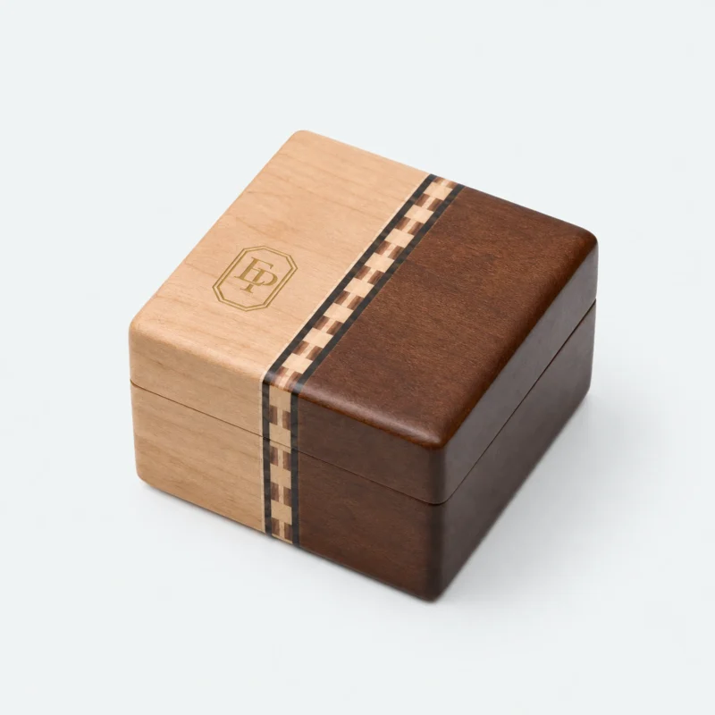 Custom Luxury Wood Flip Top Ring Box closed view