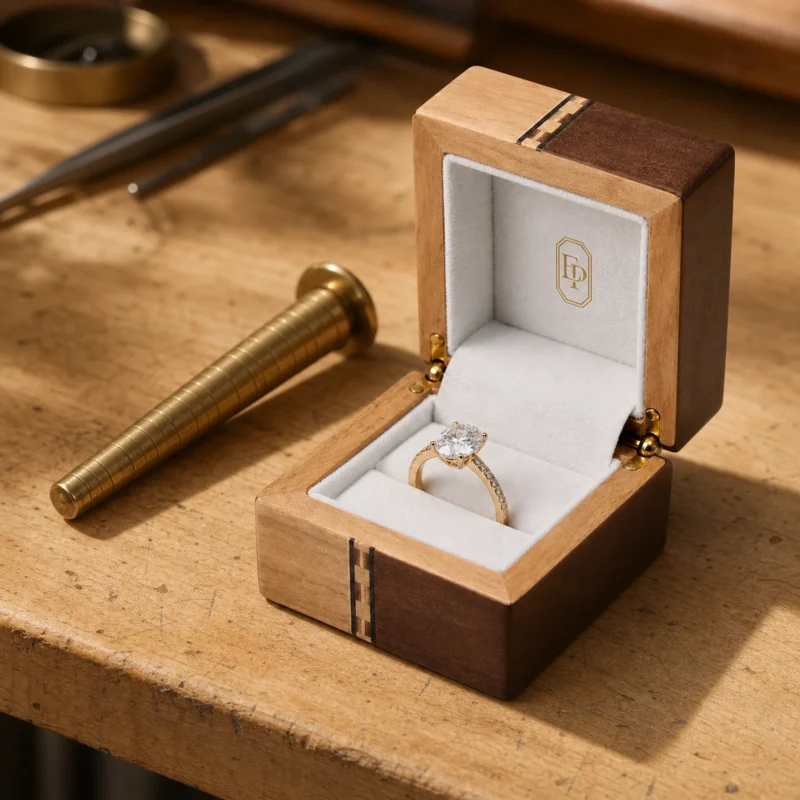Custom Luxury Wood Flip Top Ring Box jewelry packaging usage scene