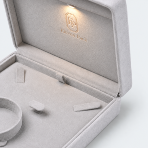 Custom Luxury Gray Suede Hinged Jewelry Box with LED Light