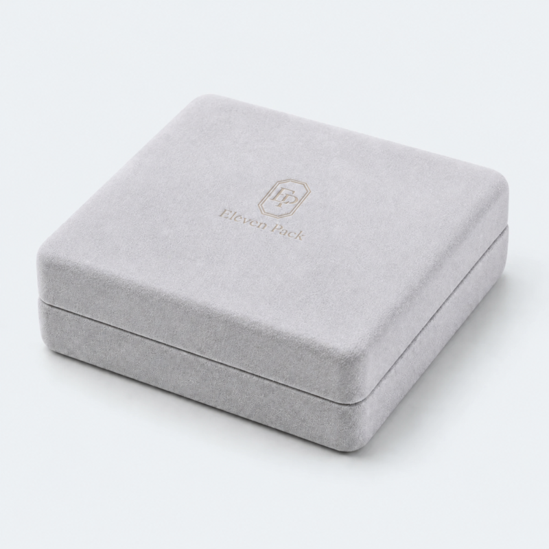 Custom Luxury Gray Suede Hinged Jewelry Box with LED Light
