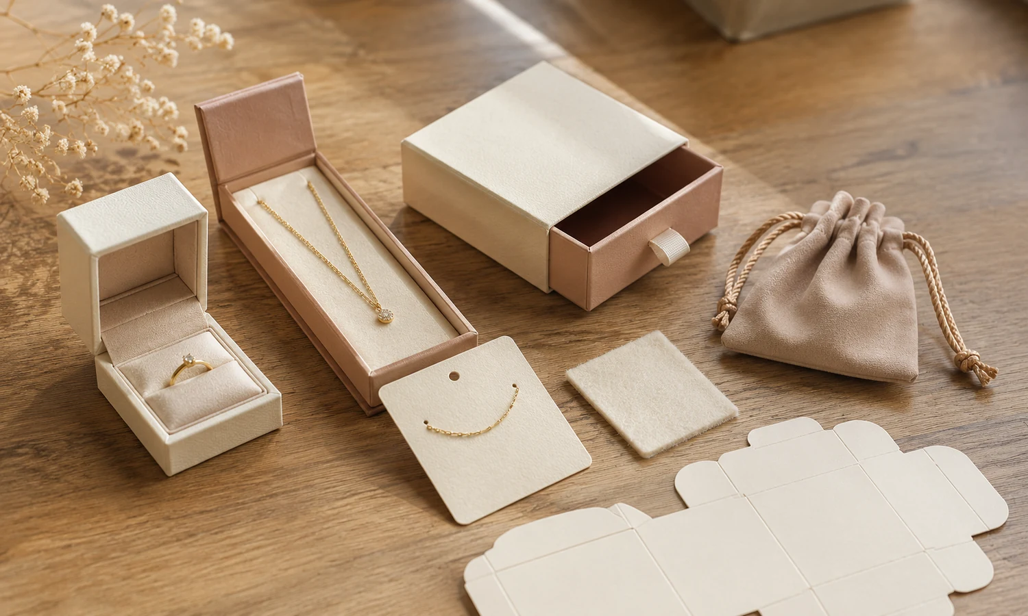 Affordable kraft jewelry box and cotton pouch for a small business