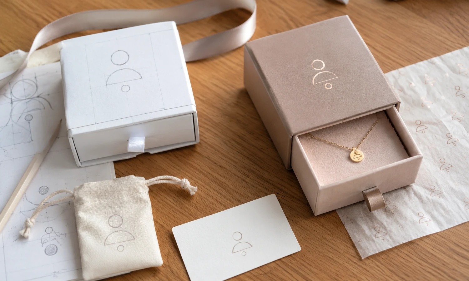 Close detail of kraft paper jewelry box texture and folded edge