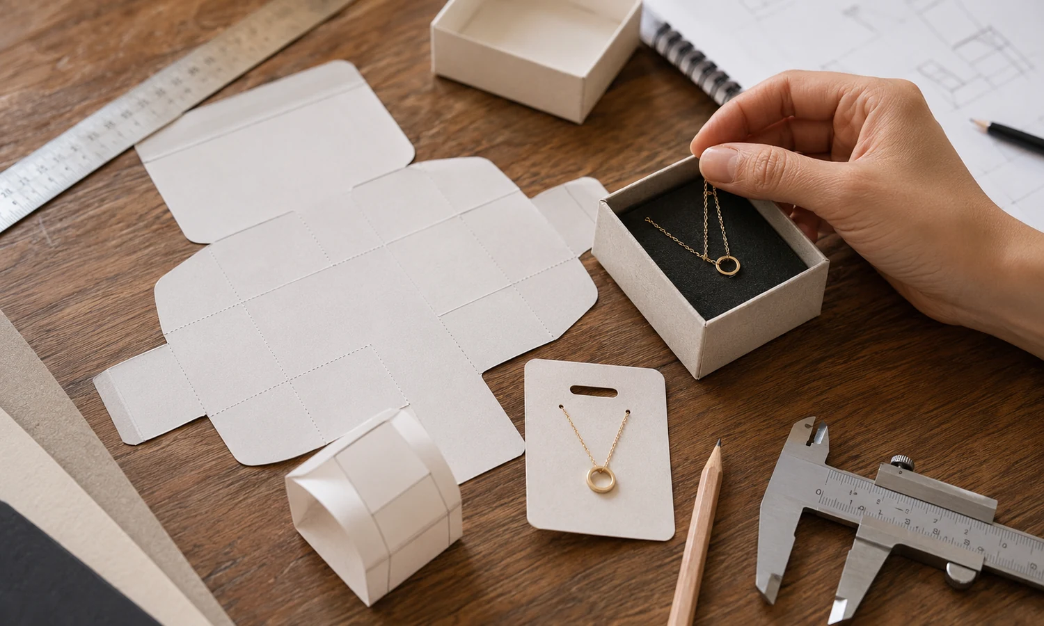 Finished affordable jewelry packaging order with kraft box and pouch