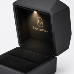 custom-black-pu-leather-led-flip-top-luxury-ring-box-jewelry-box-3 Custom Luxury Black PU Leather Flip Top Ring Box with LED Light