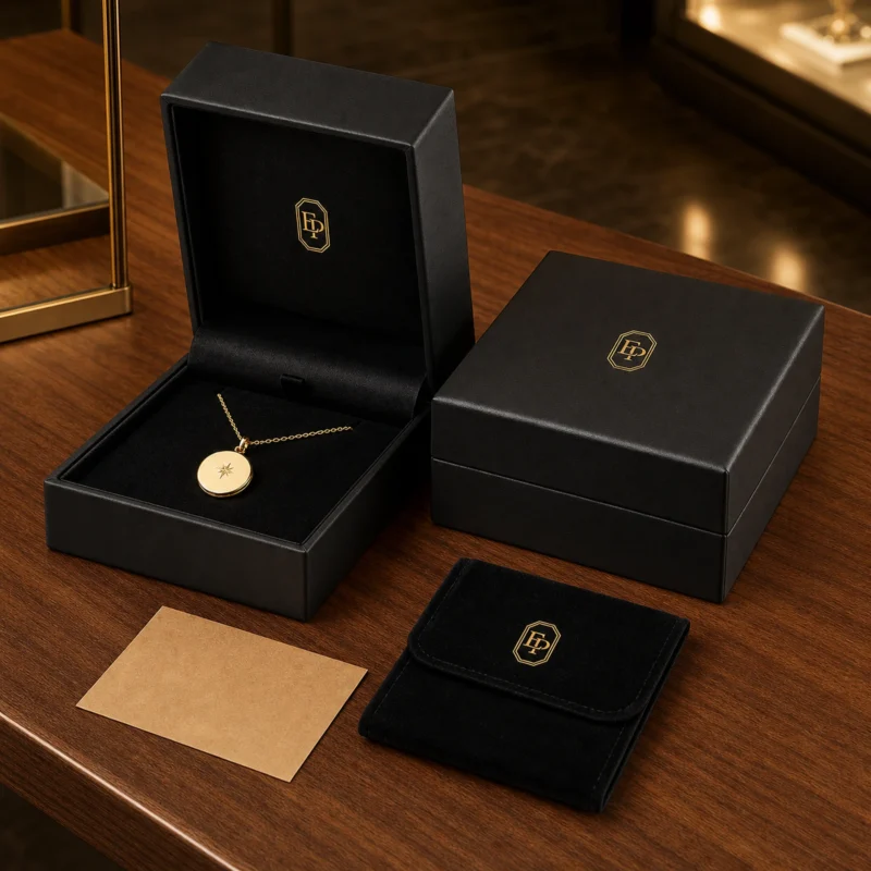 Custom Luxury Black PU Leather Flip Top Necklace Box