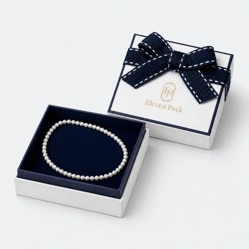 Custom Blue and White Art Paper Jewelry Box with Ribbon Bow