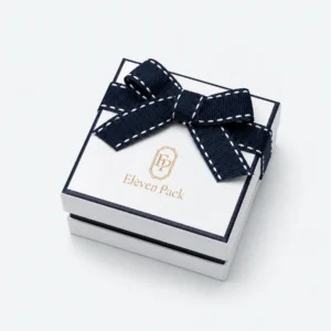Custom Blue and White Art Paper Jewelry Box with Ribbon Bow