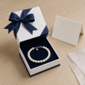 Custom Blue and White Art Paper Jewelry Box with Ribbon Bow