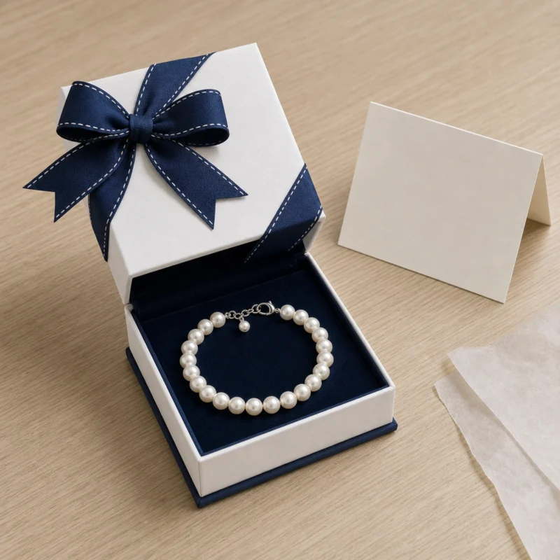 Custom Blue and White Art Paper Jewelry Box with Ribbon Bow