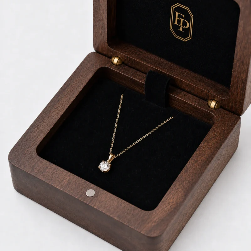 Custom Premium Brown Wooden Hinged Necklace Box