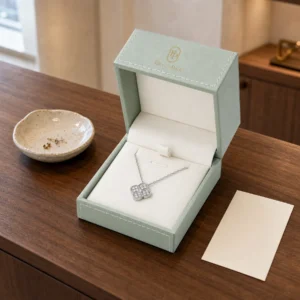 Custom Sage Green Leatherette Hinged Necklace Box