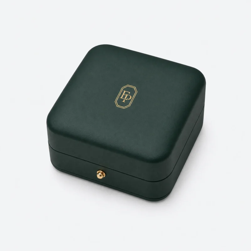Custom Green PU Leather Flip Top Jewelry Box with Button Closure