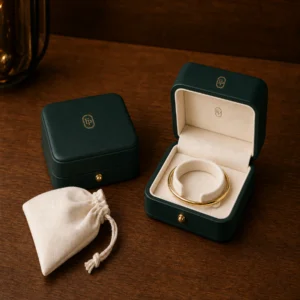 Custom Green PU Leather Flip Top Jewelry Box with Button Closure