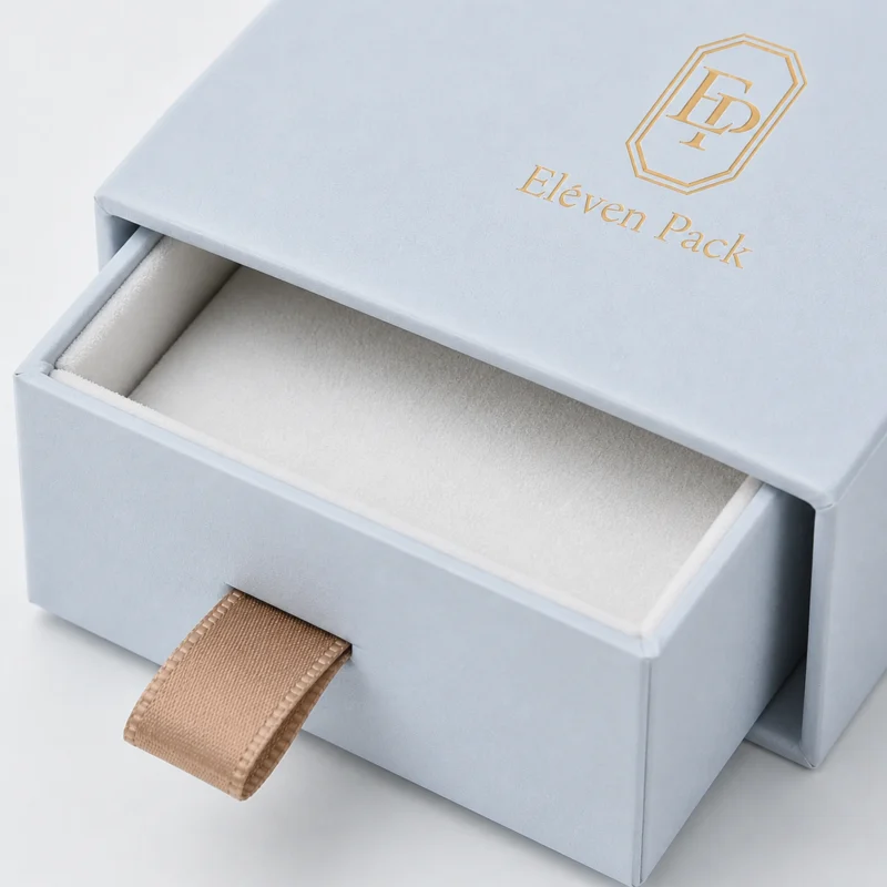 Custom Luxury Sky Blue Drawer Cardboard Jewelry Box