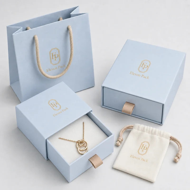 Custom Luxury Sky Blue Drawer Cardboard Jewelry Box