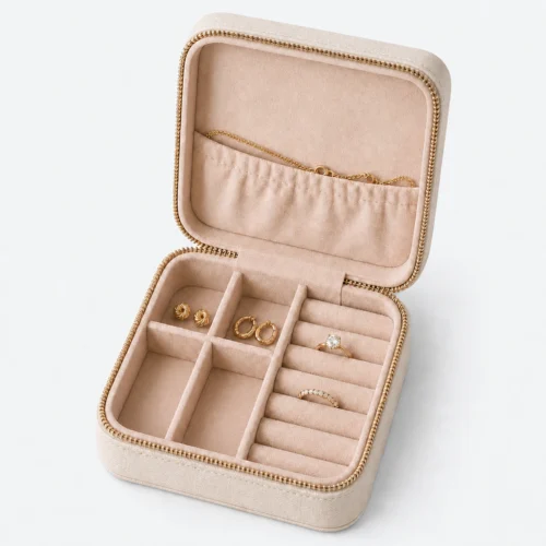 Custom Beige Travel Jewelry Organizer Case