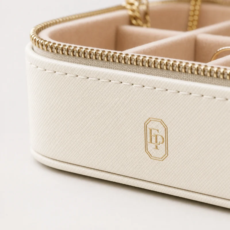 custom-multifunctional-beige-fabric-travel-jewelry-organizer-image-03-zipper-material-detail Custom Beige Travel Jewelry Organizer Case
