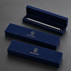 Navy velvet necklace box family with open and closed presentation boxes Navy velvet necklace box family with open and closed presentation boxes