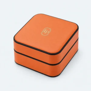 Custom Orange and Black PU Leather Flip Top Jewelry Box