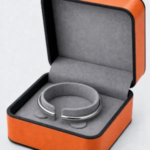 Custom Orange and Black PU Leather Flip Top Jewelry Box