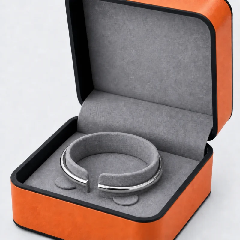 Custom Orange and Black PU Leather Flip Top Jewelry Box