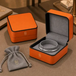 Custom Orange and Black PU Leather Flip Top Jewelry Box