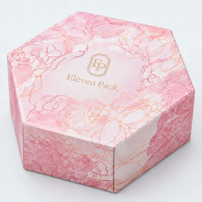 Custom Pink Art Paper Hexagon Jewelry Box