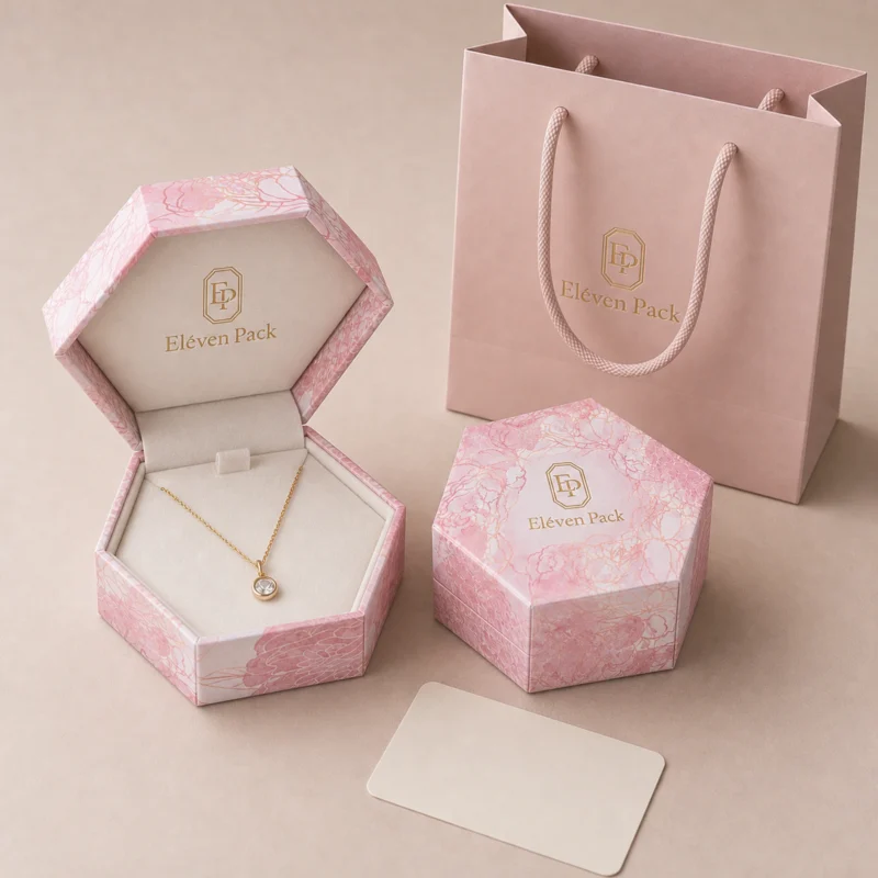 Custom Pink Art Paper Hexagon Jewelry Box