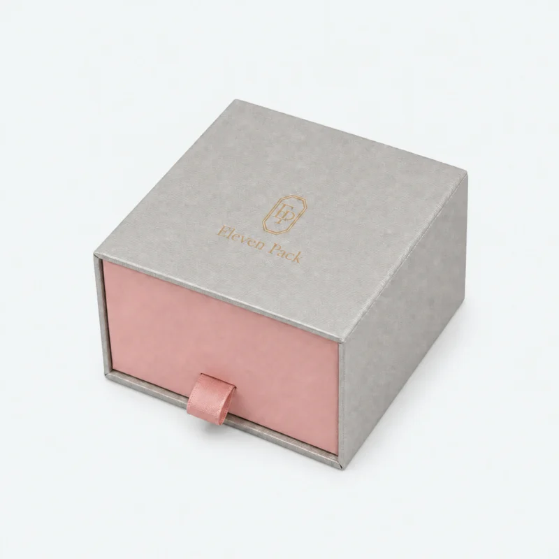 Custom Pink and Gray Cardboard Flip Top Jewelry Box