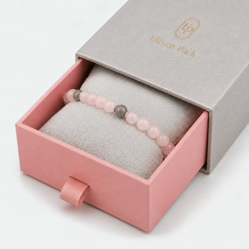 Custom Pink and Gray Cardboard Flip Top Jewelry Box