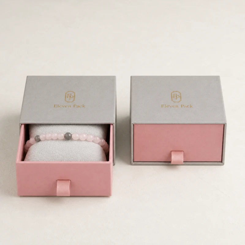 Custom Pink and Gray Cardboard Flip Top Jewelry Box